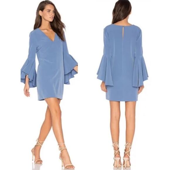Milly Nicole V-Neck Shift Dress in Steel Blue with Bell Sleeves Size 0 - Picture 1 of 8